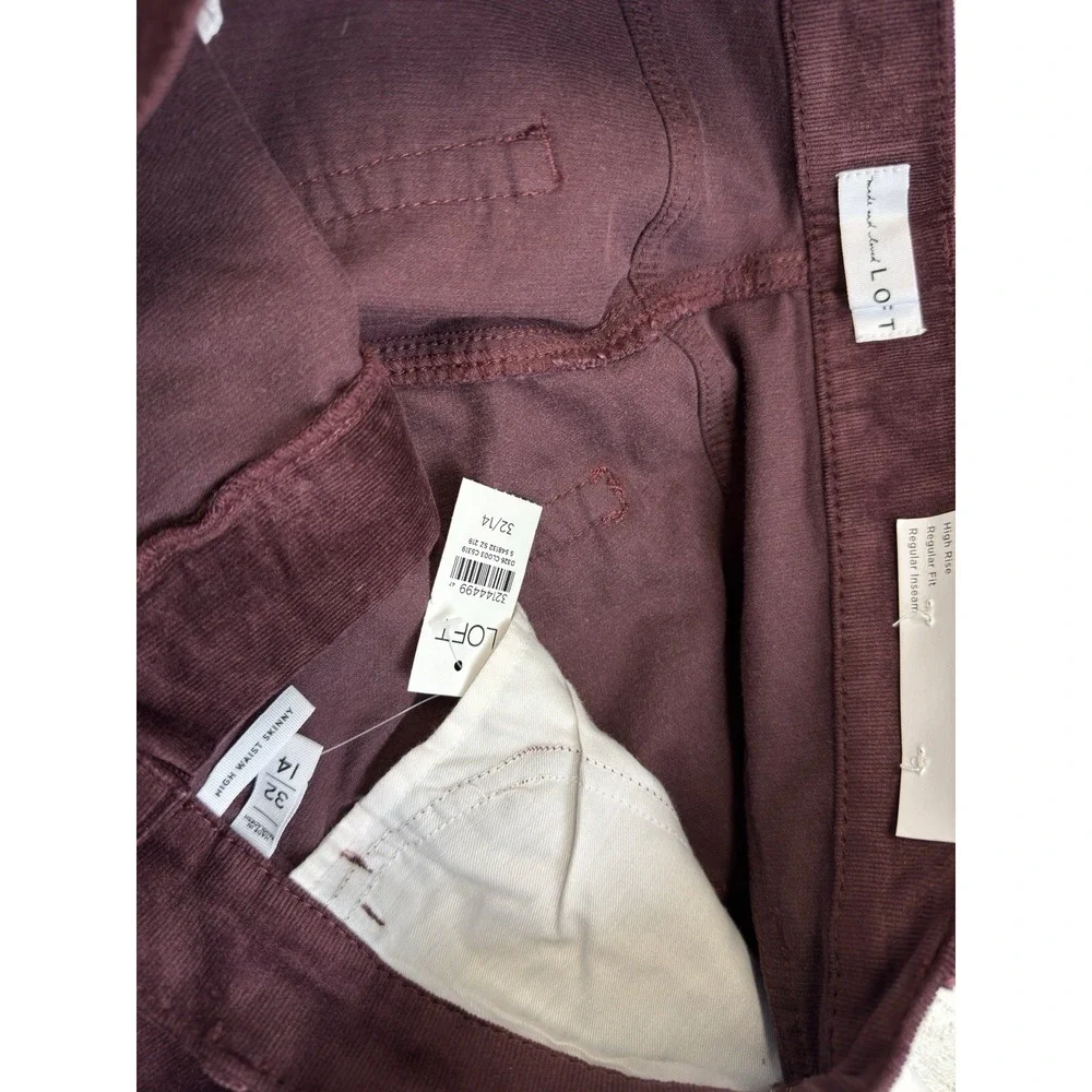 Ann Taylor LOFT Pants Womens 14/32 Burgundy Corduroy High Rise Skinny Leg Casual